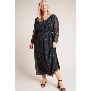 Anthropologie Floral Maxi Dress - Navy and Red